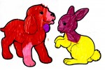 A dog and hare colored in